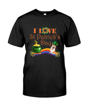 Load image into Gallery viewer, Corgi Sitting On Rainbow I Love St Patrick's Day Gift For Dog Lovers Guys Tee