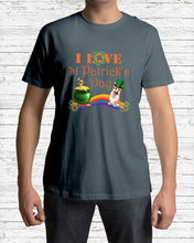 Load image into Gallery viewer, Corgi Sitting On Rainbow I Love St Patrick's Day Gift For Dog Lovers Guys Tee