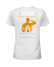 Load image into Gallery viewer, Son Gift For Navy Mom Behind Every Strong Soldier Ladies Tee