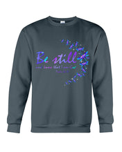 Load image into Gallery viewer, Be Still And Know That I Am God Purple Dragonfly Sweatshirt