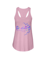 Load image into Gallery viewer, Be Still And Know That I Am God Purple Dragonfly Ladies Flowy Tank