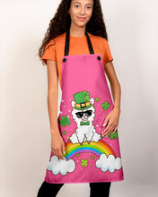 Load image into Gallery viewer, Llama Sitting On Rainbow Clovers St Patrick's Day Gift Apron
