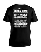 Load image into Gallery viewer, Lucky Son Who Raised By A Freaking Awesome April Mom Guys V-Neck