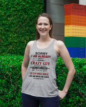 Load image into Gallery viewer, I'm Already Taken By A Freaking Crazy Guy Ladies Flowy Tank