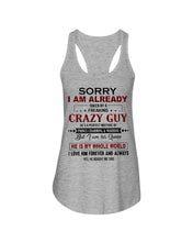 Load image into Gallery viewer, I'm Already Taken By A Freaking Crazy Guy Ladies Flowy Tank