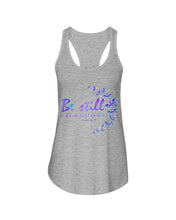 Load image into Gallery viewer, Be Still And Know That I Am God Purple Dragonfly Ladies Flowy Tank