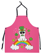 Load image into Gallery viewer, Llama Sitting On Rainbow Clovers St Patrick's Day Gift Apron