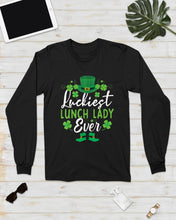 Load image into Gallery viewer, Emerald Green Top Hat And Boot Luckiest Lunch Lady Ever St Patrick's Day Gift Unisex Long Sleeve