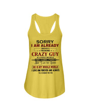 Load image into Gallery viewer, I'm Already Taken By A Freaking Crazy Guy Ladies Flowy Tank