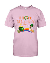 Load image into Gallery viewer, Corgi Sitting On Rainbow I Love St Patrick's Day Gift For Dog Lovers Guys Tee