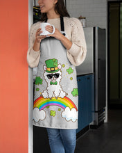 Load image into Gallery viewer, Llama Sitting On Rainbow Clovers St Patrick's Day Gift Apron