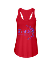 Load image into Gallery viewer, Be Still And Know That I Am God Purple Dragonfly Ladies Flowy Tank