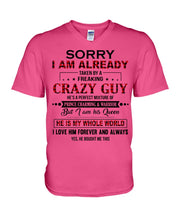 Load image into Gallery viewer, I'm Already Taken By A Freaking Crazy Guy Guys V-Neck
