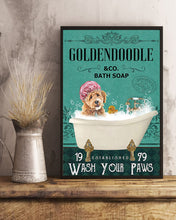 Load image into Gallery viewer, Cute Goldendoodle Co Bath Soap Wash You Paws Gift For Dog Lovers Vertical Poster
