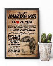 Load image into Gallery viewer, Mom Gift For Son T Rex Love And Kindness Vertical Poster
