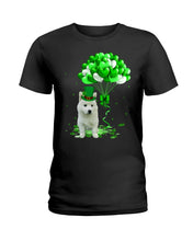 Load image into Gallery viewer, White Husky Patrick Balloons St. Patrick's Day Color Changing Mug Ladies Tee
