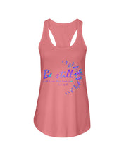 Load image into Gallery viewer, Be Still And Know That I Am God Purple Dragonfly Ladies Flowy Tank
