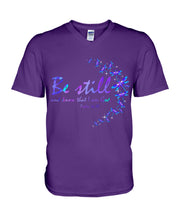 Load image into Gallery viewer, Be Still And Know That I Am God Purple Dragonfly Guys V-Neck
