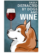 Load image into Gallery viewer, Red Huskies Featured Dog And Red Wine Blue Background Gift For Dog Lovers Vertical Poster
