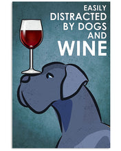 Load image into Gallery viewer, Cartoon Art Great Dane Dog And Red Wine Gift For Dog Lovers Vertical Poster
