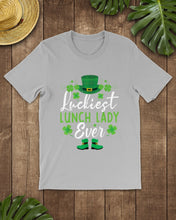 Load image into Gallery viewer, Emerald Green Top Hat And Boot Luckiest Lunch Lady Ever St Patrick's Day Gift Guys Tee
