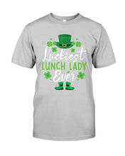 Load image into Gallery viewer, Emerald Green Top Hat And Boot Luckiest Lunch Lady Ever St Patrick's Day Gift Guys Tee

