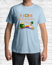 Load image into Gallery viewer, Corgi Sitting On Rainbow I Love St Patrick's Day Gift For Dog Lovers Guys Tee
