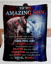 Load image into Gallery viewer, Wolf Versus Lion Straighten Your Crown Mama Gift For Son Sherpa Blanket
