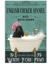 Load image into Gallery viewer, Black English Cocker Spaniel Co Bath Soap Wash You Paws Gift For Dog Lovers Vertical Poster
