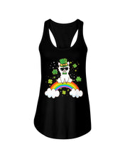 Load image into Gallery viewer, Llama Sitting On Rainbow Clovers St Patrick's Day Gift Ladies Flowy Tank
