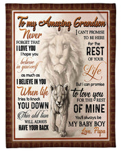 Load image into Gallery viewer, Papa Gift For Grandson Lion When Life Tries To Knock You Down Fleece Blanket
