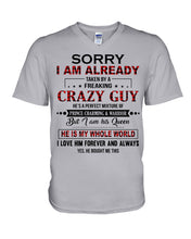 Load image into Gallery viewer, I'm Already Taken By A Freaking Crazy Guy Guys V-Neck
