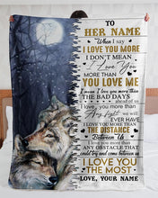 Load image into Gallery viewer, When I Say I Love You More Wolf Custom Name Gift For Wife Sherpa Blanket
