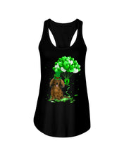 Load image into Gallery viewer, Red Long Haired Dachshund Patrick Balloons St. Patrick's Day Color Changing Mug Ladies Flowy Tank
