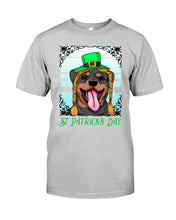 Load image into Gallery viewer, Funny Rottweiler With Green Top Hat St Patrick's Day Gift For Dog Lovers Guys Tee
