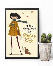 Load image into Gallery viewer, Autumn Girl Easily Distracted By Books And Dogs Vertical Poster
