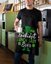 Load image into Gallery viewer, Emerald Green Top Hat And Boot Luckiest Lunch Lady Ever St Patrick's Day Gift Apron
