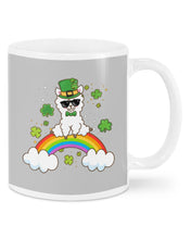 Load image into Gallery viewer, Llama Sitting On Rainbow Clovers St Patrick's Day Gift Mug
