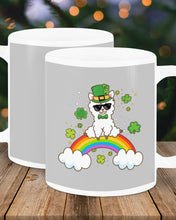Load image into Gallery viewer, Llama Sitting On Rainbow Clovers St Patrick's Day Gift Mug

