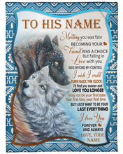 Load image into Gallery viewer, Black And White Wolves Custom Name Gift For Husband Love You Longer Fleece Blanket
