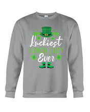 Load image into Gallery viewer, Emerald Green Top Hat And Boot Luckiest Lunch Lady Ever St Patrick's Day Gift Sweatshirt
