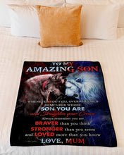 Load image into Gallery viewer, Wolf Versus Lion Always Remember Mum Gift For Son Fleece Blanket
