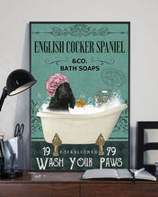 Load image into Gallery viewer, Black English Cocker Spaniel Co Bath Soap Wash You Paws Gift For Dog Lovers Vertical Poster
