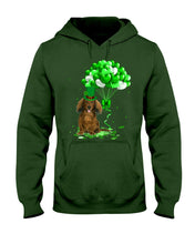 Load image into Gallery viewer, Red Long Haired Dachshund Patrick Balloons St. Patrick's Day Color Changing Mug Hoodie
