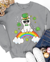 Load image into Gallery viewer, Llama Sitting On Rainbow Clovers St Patrick's Day Gift Sweatshirt
