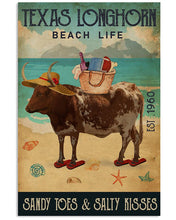 Load image into Gallery viewer, Beach Life Sandy Toes Texas Longhorn Gift For Animal Lovers Vertical Poster

