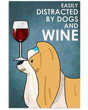 Load image into Gallery viewer, Shih Tzu Gold Dog And Red Wine Blue Background Gift For Dog Lovers Vertical Poster
