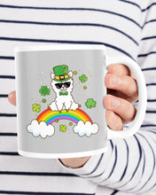Load image into Gallery viewer, Llama Sitting On Rainbow Clovers St Patrick's Day Gift Mug
