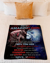 Load image into Gallery viewer, Wolf Versus Lion Straighten Your Crown Mama Gift For Son Fleece Blanket
