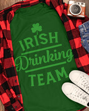 Load image into Gallery viewer, Irsih Drinking Team Green Shamrock St Patrick's Day Guys Tee
